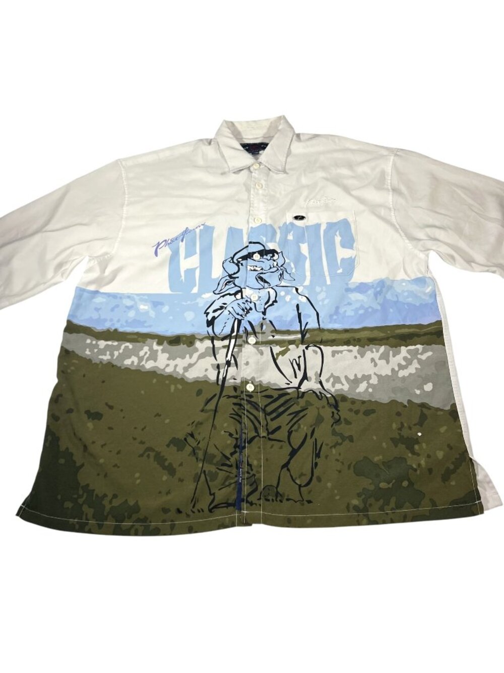 Vintage 90s Phat Farm Classic Bull Graphic AOP White Button Up Shirt Size 3XL